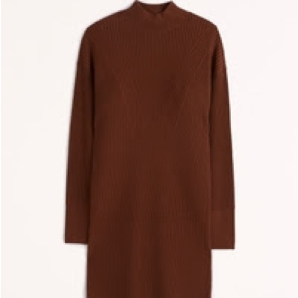 Brown Ribbed Abercrombie Longsleeve Mockneck Mini Sweater Dress